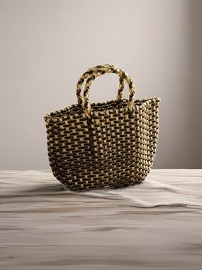 Woven Mini Tote Bag - Gold and Black